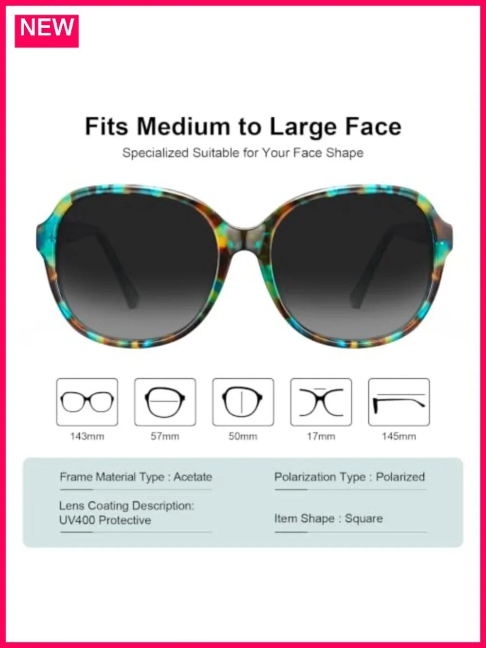 Retro Large Acetate Polarized Sunglasses